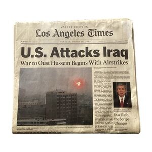👜Los Angeles Times‎ Newspaper - U.S. Attacks Iraq March 20, 2003 GWBush